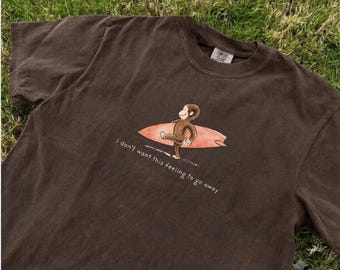 Curious George Surfing Shirt, Chill Aesthetic Graphic Tee, I Don't Want This Feeling To Go Away, Retro Nostalgic Top,Cute Cartoon Surf Shirt