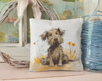 Dog Illustration Fabric Lavender Bag, Comical Dogs, Whimsical Gift