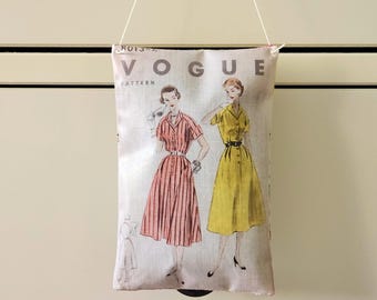 Vintage Sewing Pattern Fabric Sachet, Sewing Room Decor, Decorative Lavender Bag