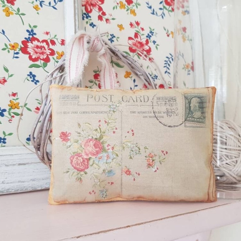 Quirky Stocking Stuffers, Handmade Fabric Lavender Sachet with Vintage Floral Postcard Design © SarahBenning | etsy.com