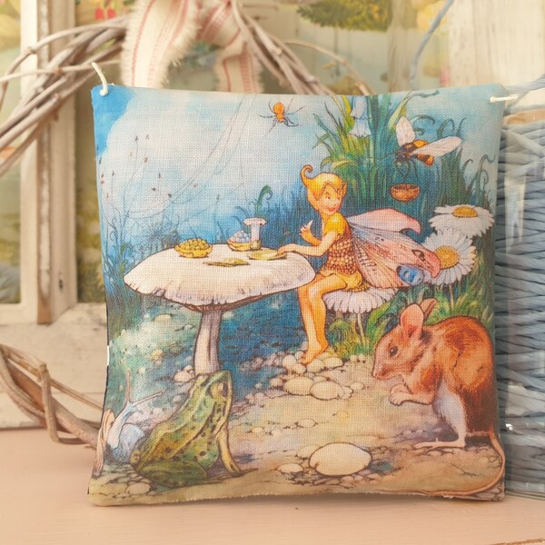 Fairy Tale Toadstool and Animals Illustration Scented Gift Sachet, Children's Room Decor, Cottagecore Decor