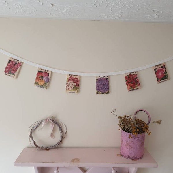 Flower Seed Packet Fabric Bunting Garland, Gift for Gardeners