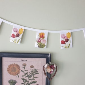 Handmade Tulip Print Fabric Bunting, Gift for Flower Loving Friends, Floral Garland Garden Party Decoration