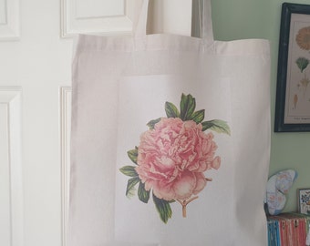 Peony Flower Cotton Tote, Garden Lovers, Floral Gift for Her