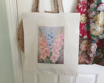 Gladioli Flower Illustration Cotton Shopping Tote Bag