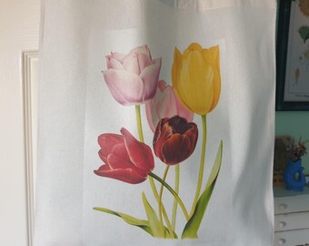 Tulip Flower Cotton Tote Bag, Gardeners Gift Bag, Tulip Print