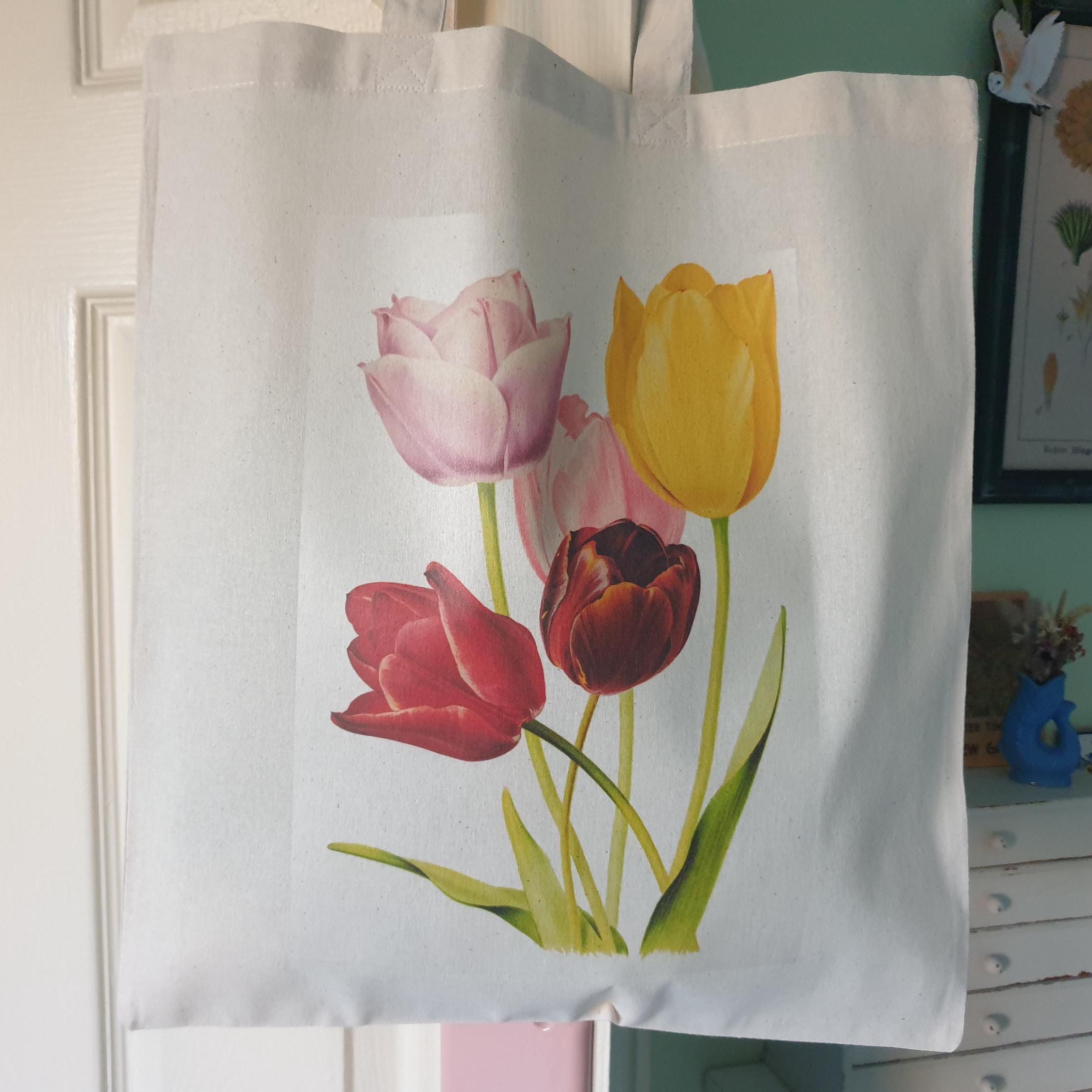 Tulip Flower Cotton Tote Bag, Gardeners Gift Bag, Tulip Print
