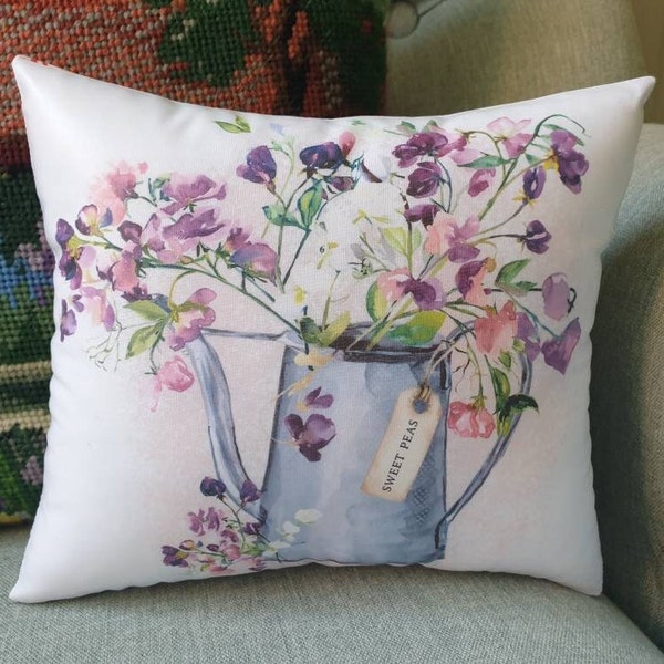 Sweet Pea Flower Cushion, Vintage Style Shabby Chic Decor