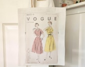 Small Cotton Tote Bag, Vintage Sewing Pattern Print, Knitting Project Bag, Craft Storage Organiser, Sewing Lover Gift