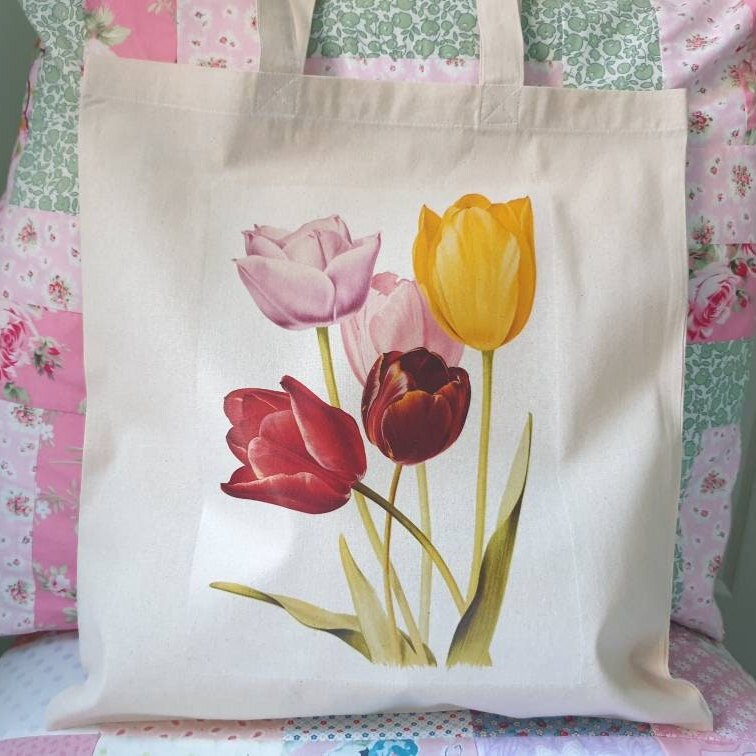 Tulip Flower Cotton Tote Bag Gardeners Gift Bag Tulip Print Spring Flower Gift Idea Birthday Gift Idea Gift for Garden Lovers Etsy