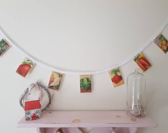 Vegetable Fabric Bunting Garland, Kitchen Garland Decor, Greenhouse Decoration, Potting Shed Decoration, Gift for Gardeners