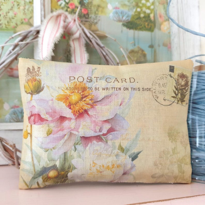 Quirky Stocking Stuffers, Handmade Fabric Lavender Sachet with Vintage Floral Postcard Design © SarahBenning | etsy.com