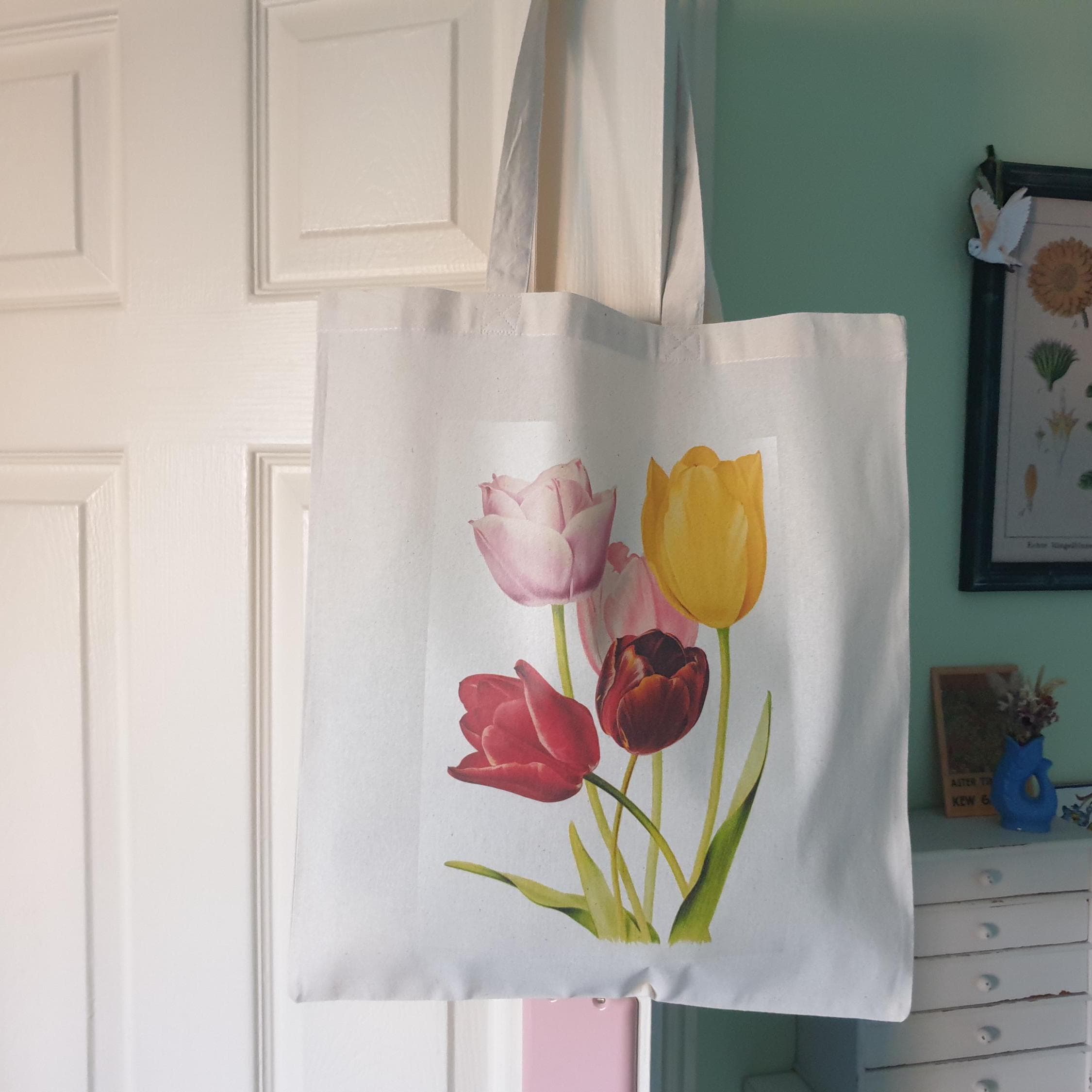 Tulip Flower Cotton Tote Bag, Gardeners Gift Bag, Tulip