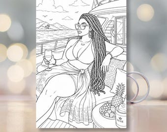 Black Girl Luxus Malvorlagen | Elegante afroamerikanische Frauen digitaler Download Set | Erwachsene Färbung