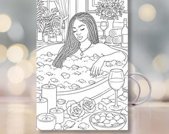Spa Day Coloring Pages for Black Women, 10 Page African American Adult Coloring Book