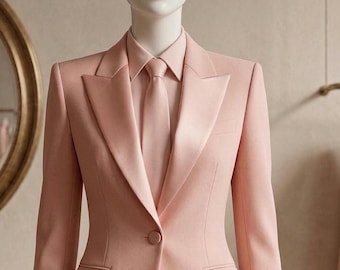 Custom Tailored Pink Women Suit, Elegant Satin Lapel Tuxedo for Weddings, Prom & Business, Premium Tailoring 2-Piece Flared Pant Suit