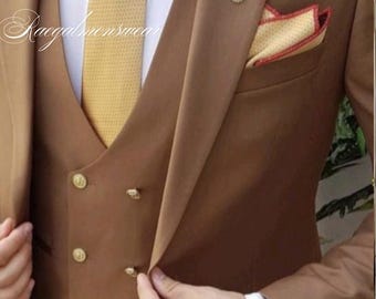 Premium Custom Tailored Herren Brown 3-teiliger Anzug Hochzeitsanzug für Bräutigam