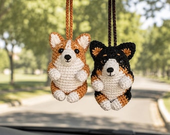 Crochet Corgi Car Charm, Custom Pet Inspired Dog Ornament, Rearview Mirror Accessory, Bag Charm, Dog Lover Gift, Gift for Mom, Gift For Her