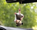 Crochet Opossum Car Mirror Charm, Cute Rearview Mirror Hanging Accessory, Handmade Car Ornament, Birthday Gift for Her, Animal Bag Charm