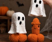 Crochet Halloween Ghost Pumpkin Decor, Handmade Spooky Amigurumi, Surprise Reveal Halloween Decor, Funny Halloween Gift, Gift for her