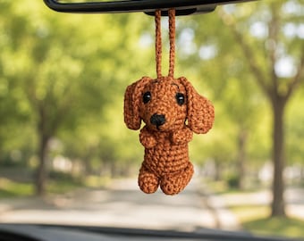 Crochet Dachshund Car Charm, Custom Pet Inspired Dog Ornament, Rearview Mirror Accessory, Bag Charm, Dog Lover Gift, Birthday Gift for Her