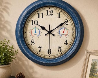 Outdoor Wall Clock with Thermometer Hygrometer Waterproof Patio Garden Clock