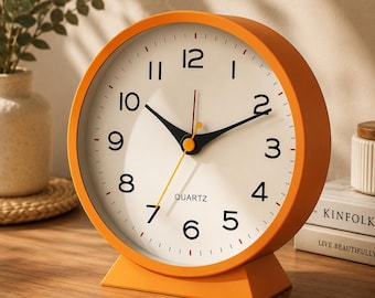 Retro Analog Alarm Clock Silent Non Ticking Desk Clock Orange Vintage Bedside Decor
