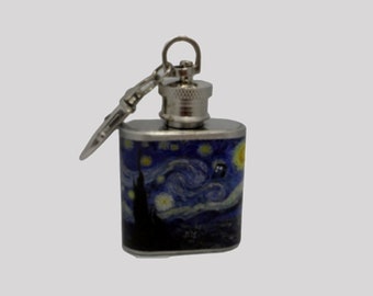 Police box Van Gogh Hip Flask  - Starry Night -  Van Gogh Starry Night Painting Police Booth - several sizes available: 4oz 6oz 2oz 1oz