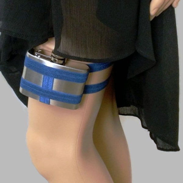 Adjustable Size Flask Garter 4oz - Cobalt Blue - Modern 1920's style - great Halloween costume accessory for variety of different costumes