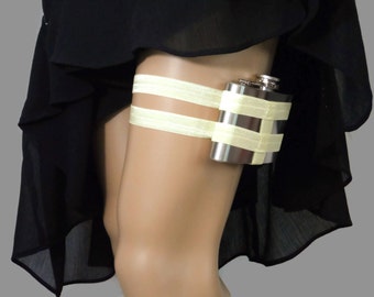 Adjustable Flask Garter 4oz FLASK - Yellow Pastel - wear with yellow bridesmaid dress