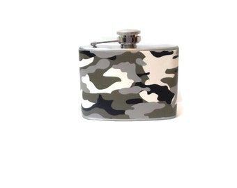 Stainless Steel Hip Flask with grey camo wrap - 4oz 6oz 2oz 1oz - camouflage camoflauge