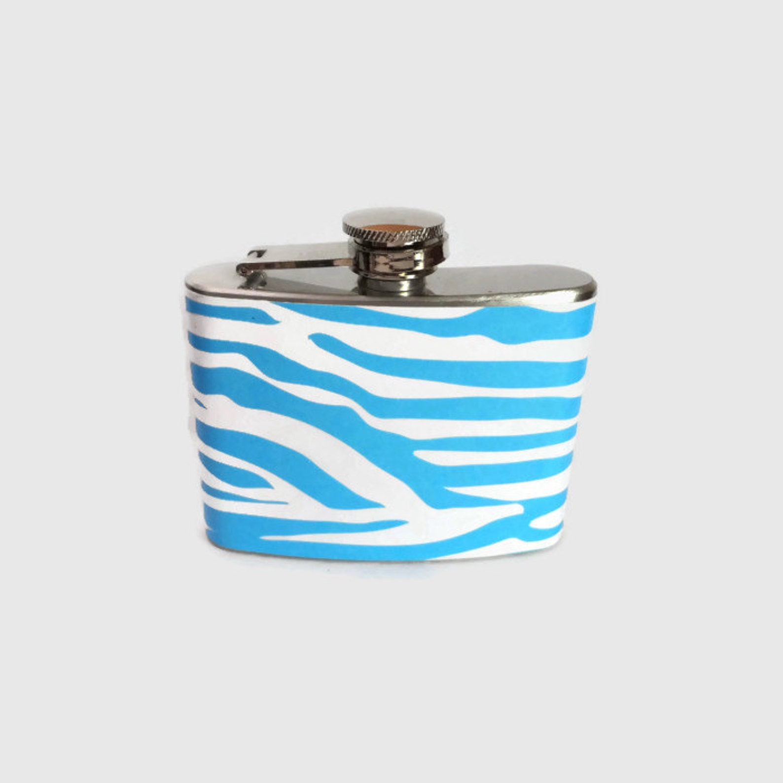 Stainless Steel Hip Flask With Aqua Blue Zebra Stripe Wrap Etsy