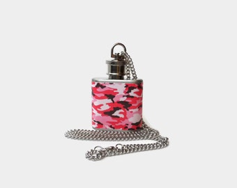 Flask Necklace 1oz pink camo-  Hidden flask - Looks like normal necklace when flask is hidden