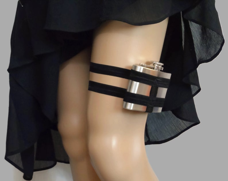 Adjustable Flask Garter 4oz FLASK Black Looks great with little black dress lingerie toss garter image 1