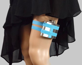 Tamaño ajustable Flask Garter 4oz Flask - Bright Sky Blue - algo azul vintage inspiración liga de boda - pequeño y plus size disponible