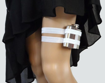 Adjustable size Flask Garter 4oz Flask  - Bright White - plus size available - fun wedding garter -