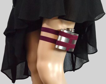 Adjustable Size Flask Garter 4oz Flask - Carmine Red - fall wedding - custom bridesmaid gifts - garter with flask - onesize - one size - red