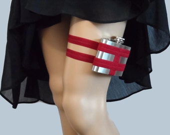 Adjustable Size Flask Garter 4oz Flask - Deep Red - fun gift for 21st birthday - funny valentine - wedding gifts - sexy Halloween costume