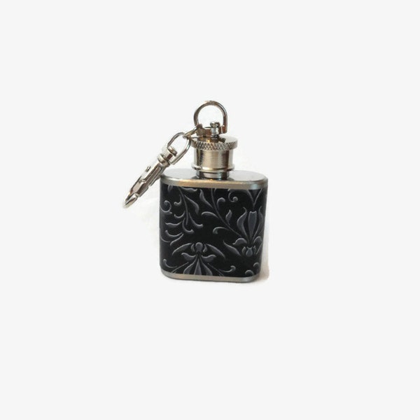Hip Flask with grey and black damask wrap - multiple sizes available 4oz 6oz 2oz 1oz - elegant design