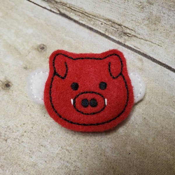 Embroidered Razorback Felt Hair Clip Clippie - Razorback Hair Clip