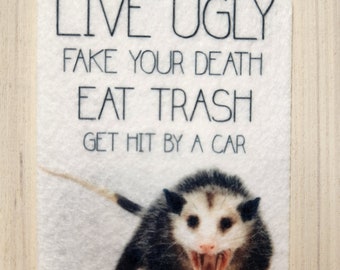 Live Ugly Fake Your Death Eat Trash Possum Hanging Air Freshener, Car Freshie, Car Charm, Artist Gift, Auto Accessories, Car Decor