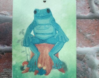 Frog on a Stump Hanging Air Freshener, Dreamer Car Freshie, Car Charm, Artist Gift, Auto Accessories, Car Decor, Gift, Fairy Forest