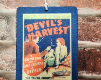 Devil's Harvest Marijuana Vintage Ad Funny Hanging Air Freshener, Car Freshie, Car Charm, Auto Accessories, Car Decor