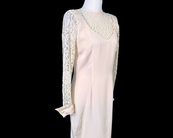 BB Collections Dress Vintage 1980s Blush Bridal Lace Size 12 Made in USA