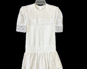 Jessica McClintock Gunne Sax Mädchen Weißes Kleid Größe 10 Drop Waist Vintage 1980er Jahre