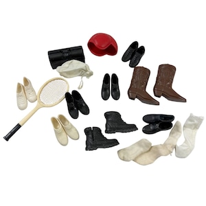 Ken Doll Lot of Vintage Shoes Boots Tennis Racket Medical Bag Football Helmet