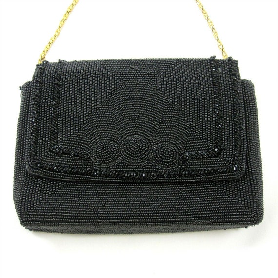 Walborg Black Beaded Vintage 1950s Handbag Bag Pu… - image 2