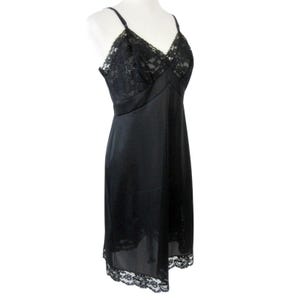 Vanity Fair Full Slip Size 36 Black Lace Tricot Nylon Made USA Vintage 1950s