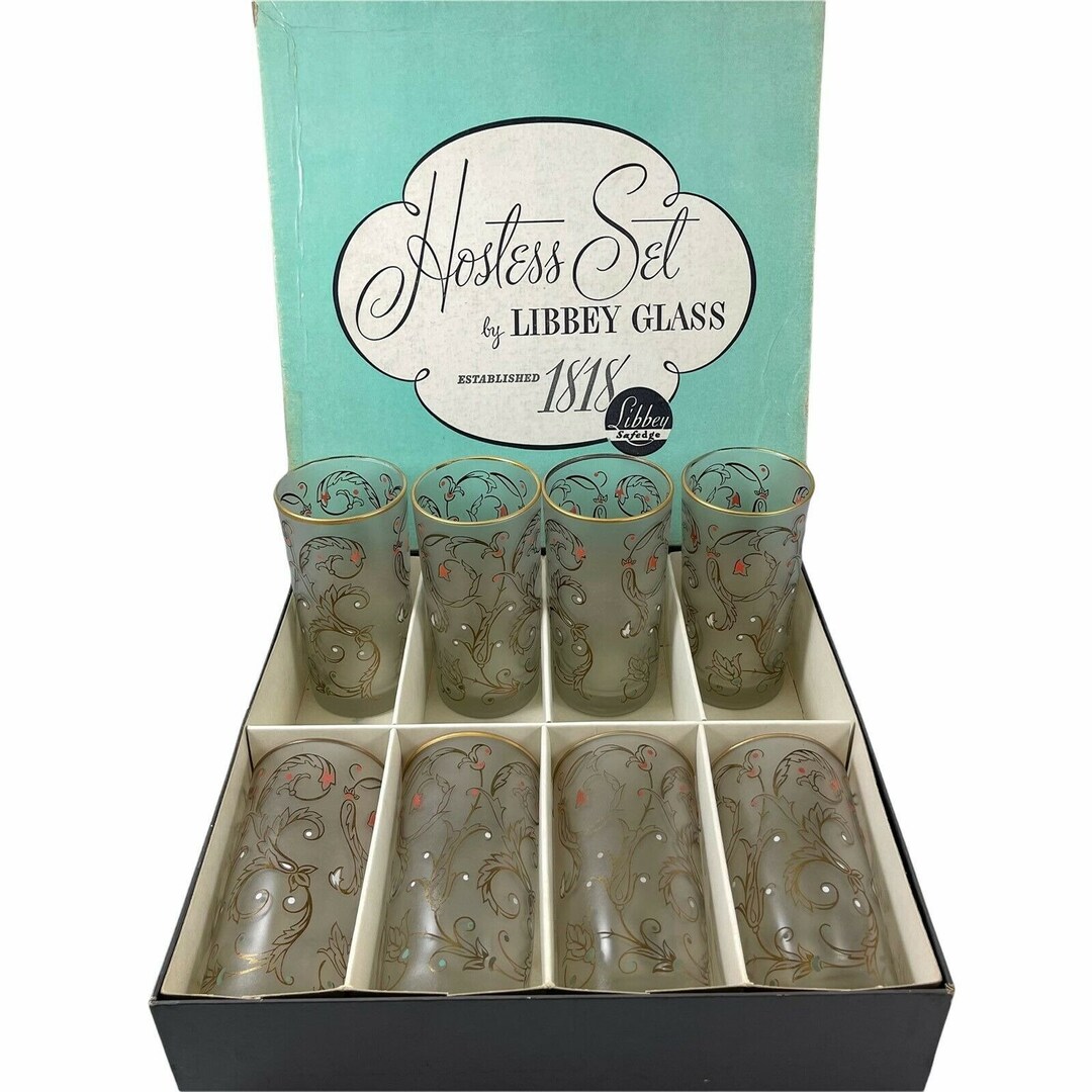 Libbey Safedge Hostess Set 8 Beverage Glasses Tumblers Vintage Etsy