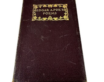 Edgar Allen Poe's Poems 1922, livre avec couverture en cuir antique, oeuvres complètes